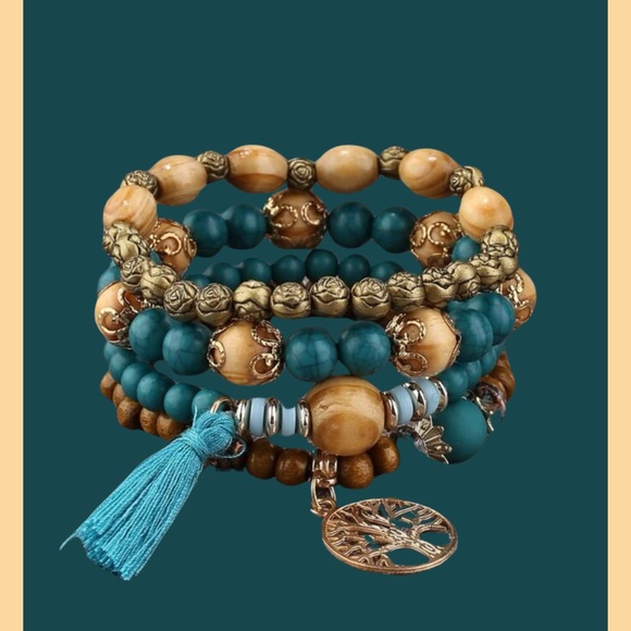 Restock- 4PC Tree of Life Pendant Tassel Bracelet Set - Picture 2 of 5